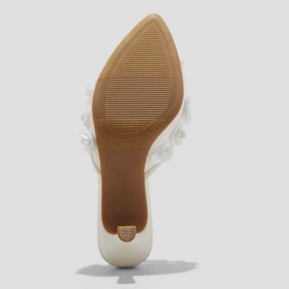 Lupita Mesh Rhinestone Peep Toe Mule Heels Memory Foam Insole - A New Day White - Picture 4 of 11